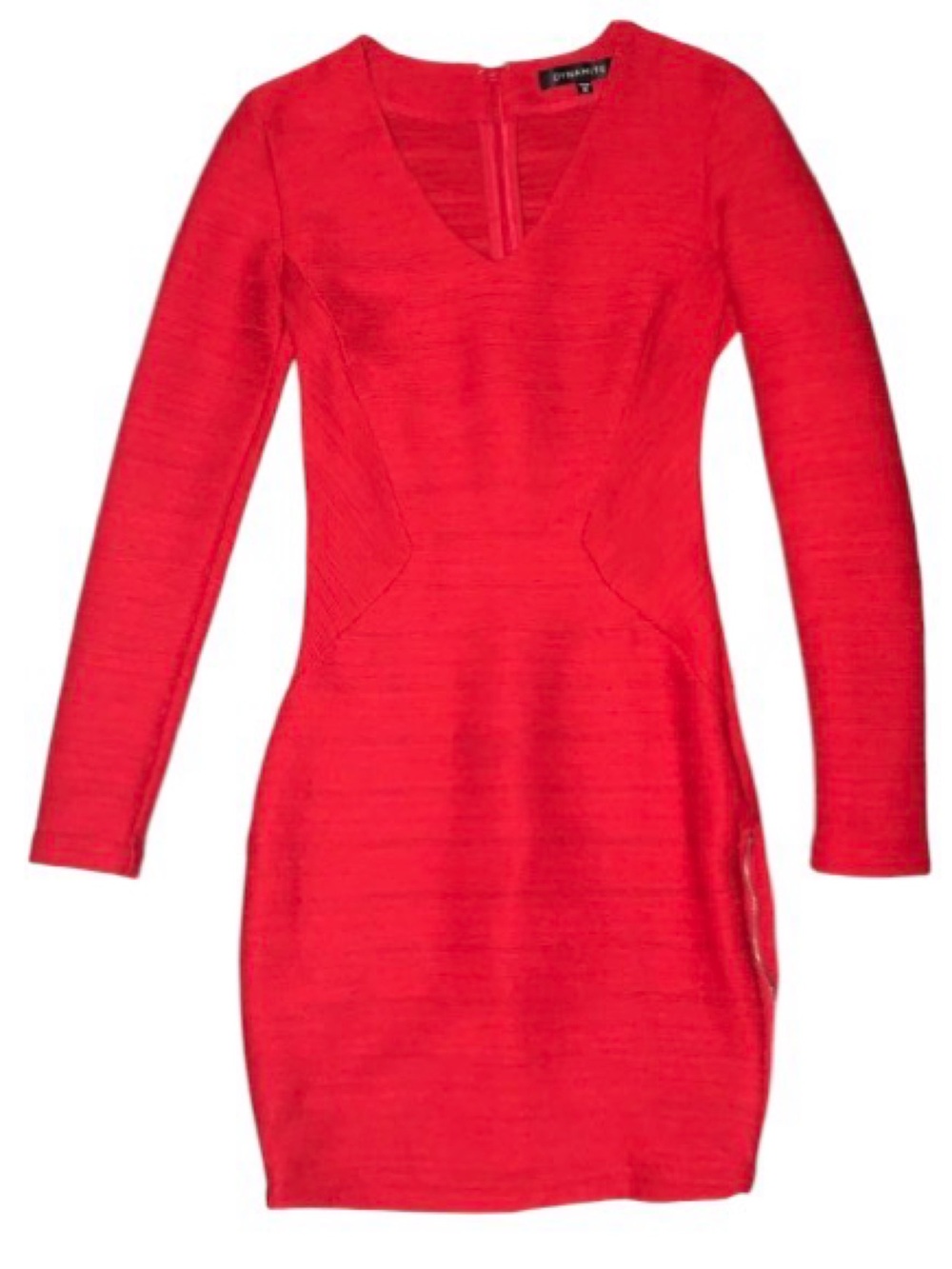 Bright Red V-Neck Long Sleeve Bodycon Dress
